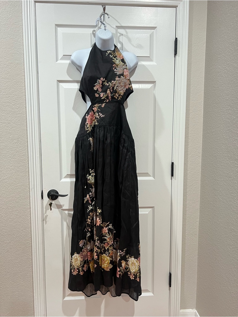 $895 Zimmermann Tallow Halter Midi Dress in Black Multi Floral - Size 3 (US 10)